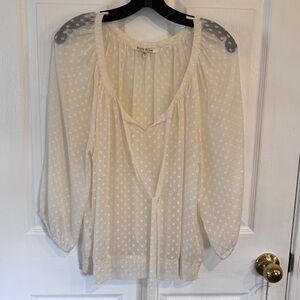 Black Rainn Cream Swiss-Dot Peasant Blouse